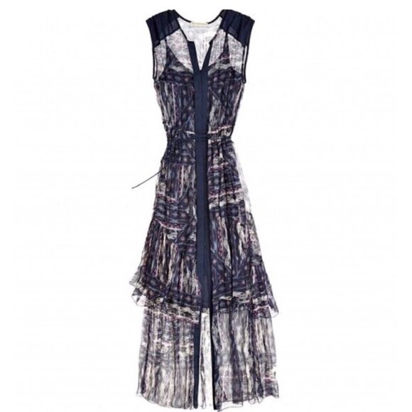 Of Two Minds Sz S Long Blue Chiffon Duca Maxi Dress from Calypso Drawstring - Picture 3 of 11